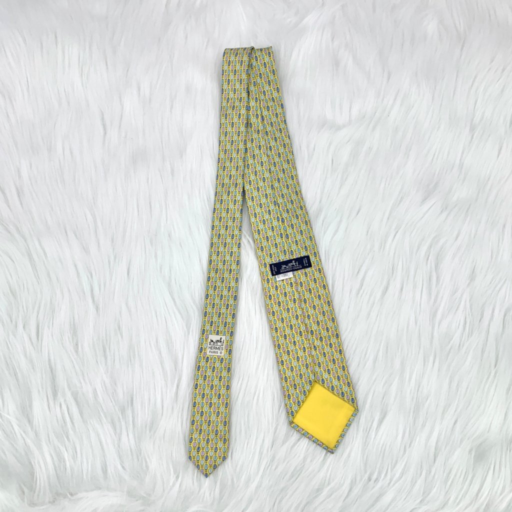 Hermes Color-Block Hot Air Balloon Jacquard Full-Print Mulberry Silk Tie